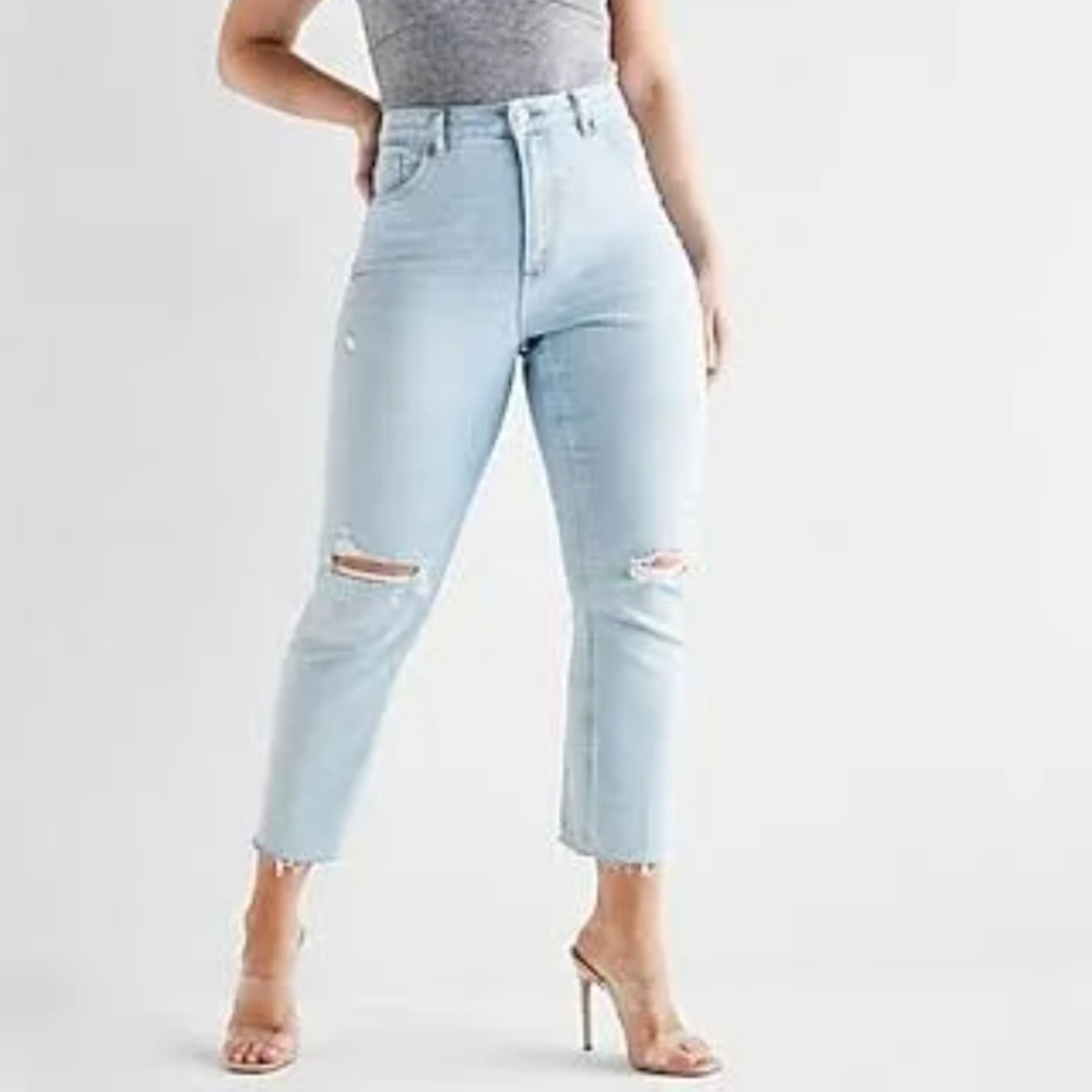 Express Curvy Super High Rise Light Wash Ankle Jeans
